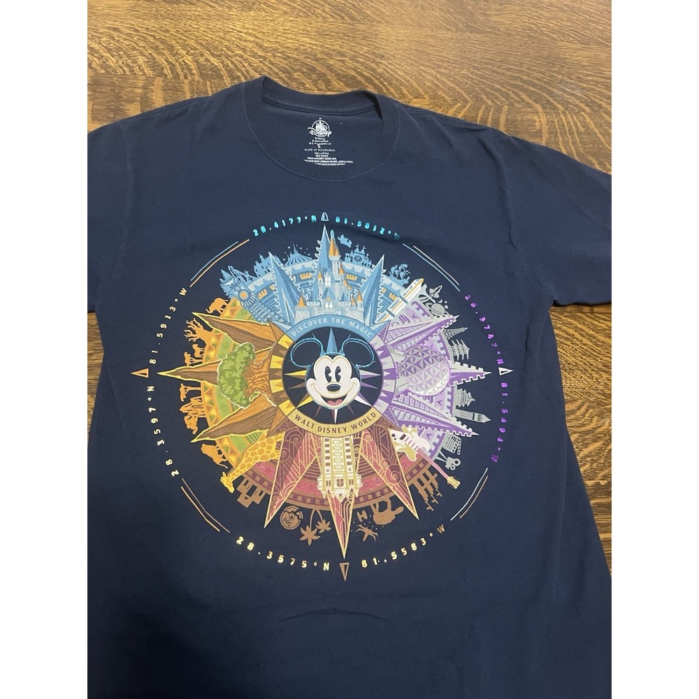 Disney Walt Disney World Compass Graphic T-Shirt Mens S Blue Souvenir Tee